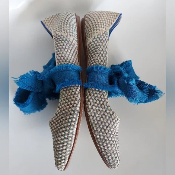Rothy's Multi Metallic Mary Jane Flats Blue Ribbon Bow Ballet Shoe Pointed Sz 7 - Picture 6 of 9